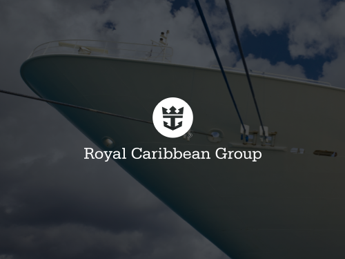 Royal Caribbean logo juxtaposed over a cruise ship