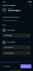 Mobile app Home screen widget configuration step 2