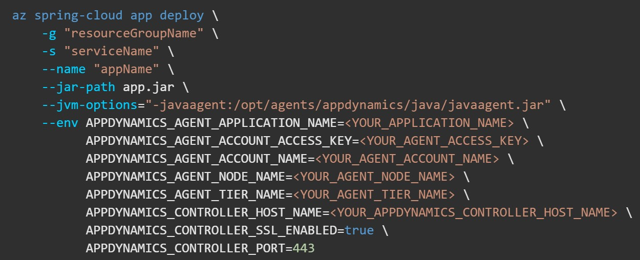 AppDynamics Microsoft Azure Spring Cloud agent activation code example